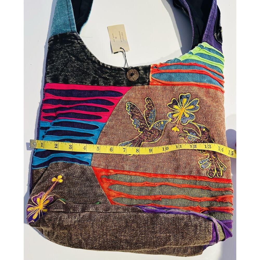 Purple Hobo Shoulder Bag Multicolor Birds Flower Hippie Boho NWT Festival - Picture 5 of 11